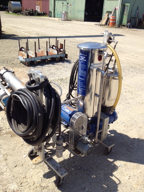 Used Strahman portable cleaning in place (CIP) system Model M-6000. Skid mounted system with (2) SS Tanks, (2) pumps (1/2 & 2 HP, 115/230V 1Ph), spray nozzle, hoses fittings gauges etc.
